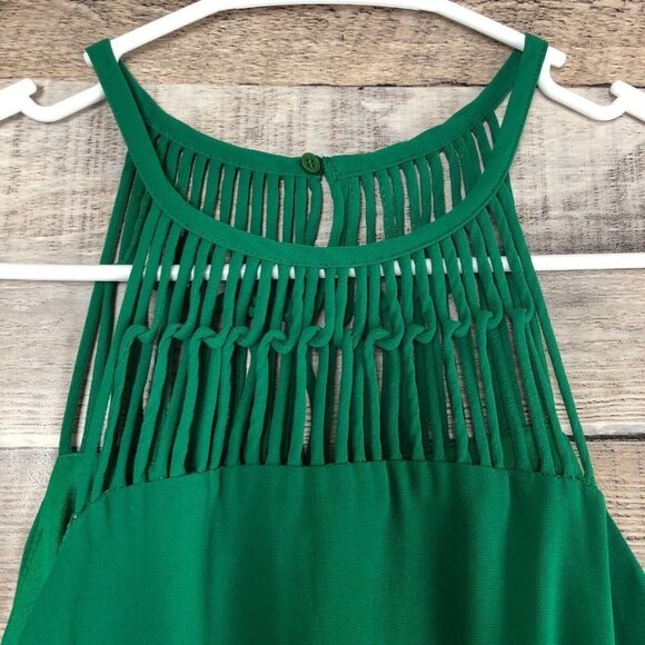 Lulus Tell Me Green Swing Dress Caged Apron Neckline Cocktail Mini Womens Sz M - Picture 4 of 12